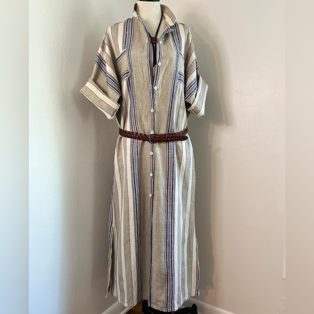 Sold Linen Striped Maxi Caftan Dress - Picture 2 of 7